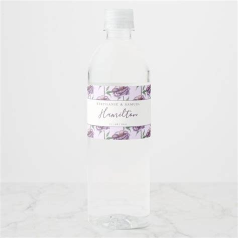 Elegant Purple Watercolor Floral Wedding Reception Water Bottle Label Zazzle Wedding