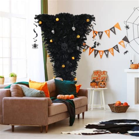 Ft Pre Lit Upside Down Black Halloween Tree Artificial Christmas Tree