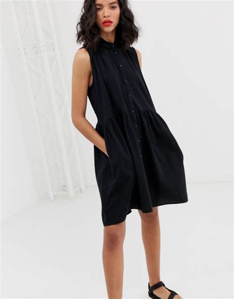 Monki Sleeveless Mini Smock Dress In Black Asos