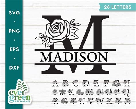 Floral Split Monogram Alphabet Svg Flower Letters A-Z Rose - Etsy