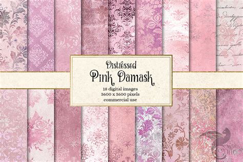 Distressed Pink Damask Digital Paper By Digital Curio Thehungryjpeg