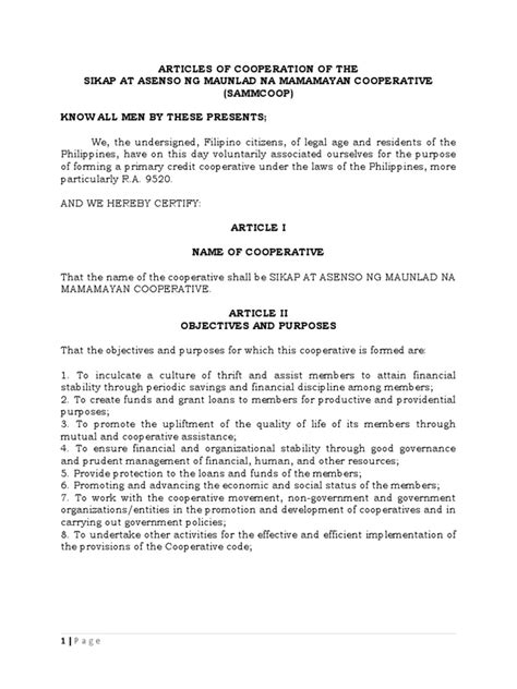 Articles Of Cooperation Pdf Cooperative Poverty