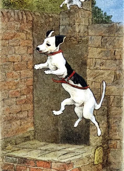 Jack Russel Terrier Jumping Off Of Brick Structure Stable Diffusion