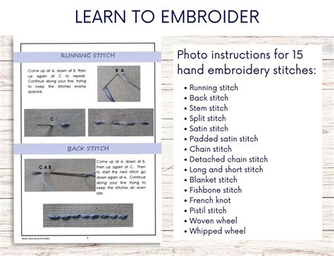 Floral Hand Embroidery Stitch Sampler Pdf Pattern Stitch Guide