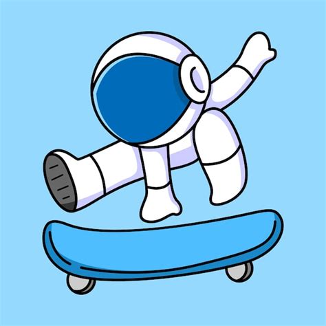 Niedlicher Astronaut Der Skateboard Cartoon Design Spielt Premium Vektor