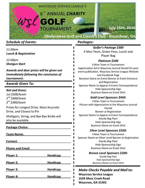 Printable Golf Tournament Registration Form Template