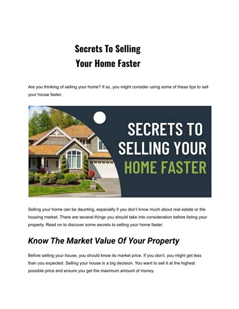 Ppt Secrets To Selling Your Home Faster Powerpoint Presentation Free Download Id11496271