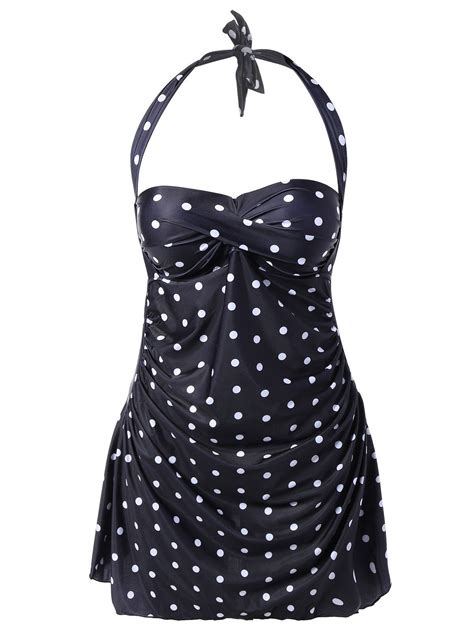 Plus Size Wire Free Polka Dot Tankini Set Black Xl In Plus Size