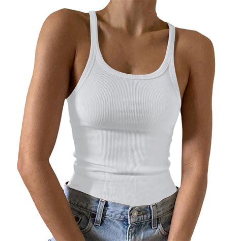 Wnvmwi Womens Scoop Neck Sleeveless Solid Color Camisole Crop Tank Top