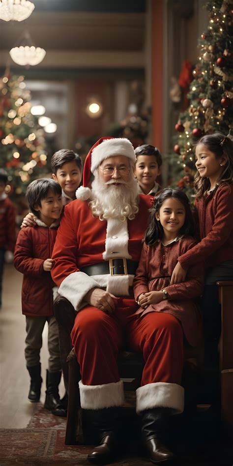 Santa Claus with Kids on Christmas Phone Wallpaper - MyWallpapers.in