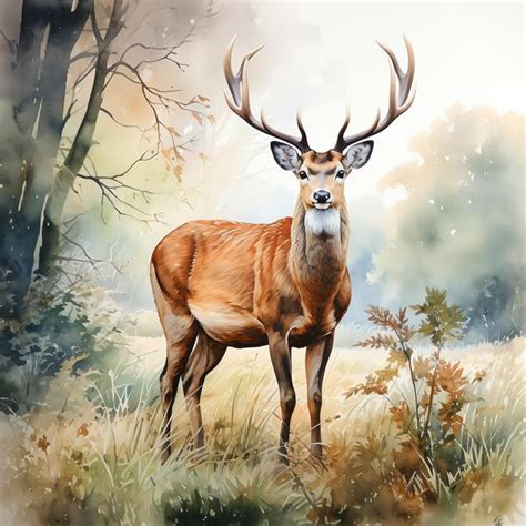 Premium AI Image | a painting of a deer in a forest