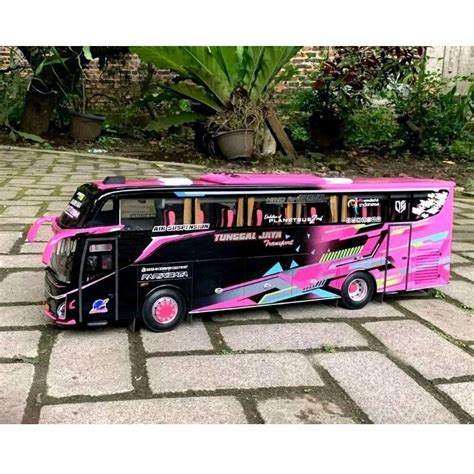 Jual Miniatur Bus Stj Black Pink Full Lampu Leed Bus Viral Telolet