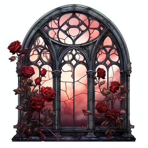 Wundersch Ne Gotische Rosen Gothic Window Clipart Illustration