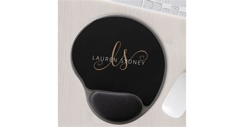 Modern Black Gold Feminine Script Monogrammed Gel Mouse Pad Zazzle