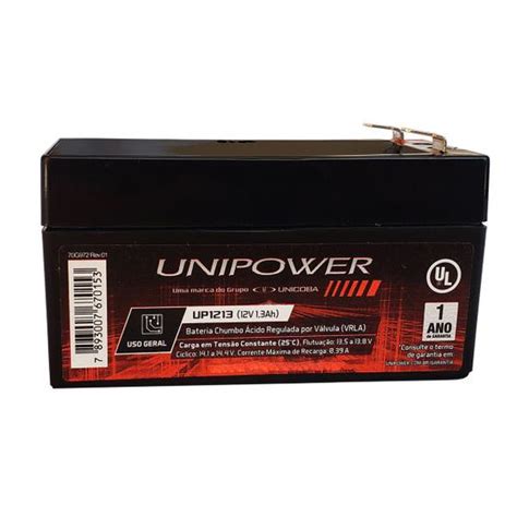 Bateria Selada 12V 1 3ah Unipower Agm Vrla Alarme Nobreak Bateria