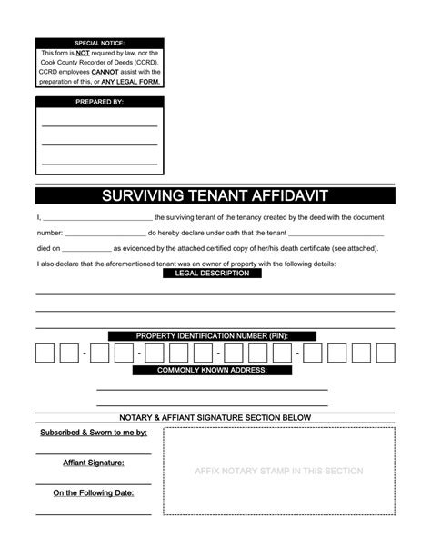 Cook County Illinois Surviving Tenant Affidavit Fill Out Sign