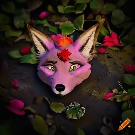 Surreal Art Of A Male Anthro Fox With Crown Relaxing In Black Mud At