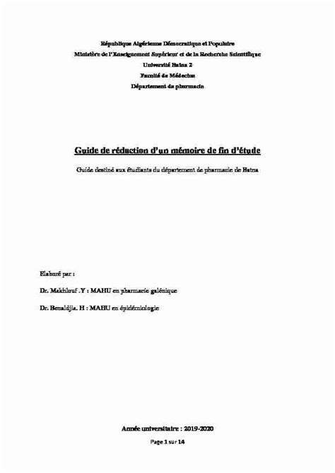 Guide De Rédaction Dun Mémoire De Fin Détude Pdf