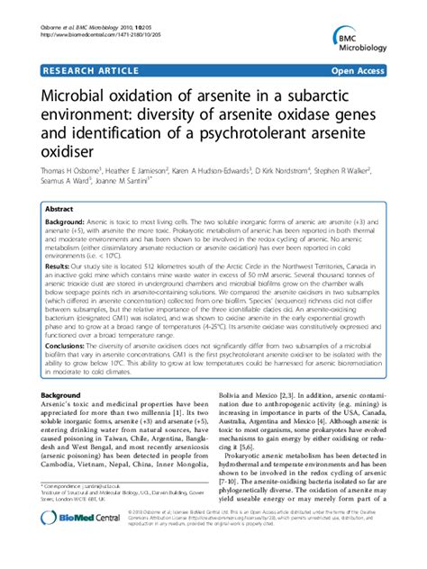 (PDF) Microbial oxidation of arsenite in a subarctic environment: diversity of arsenite oxidase ...