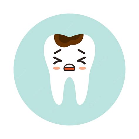 Ilustración Plana De Un Diente Con Caries Dental Kawaii Vector Premium