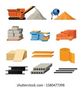 Building Material Heaps Set Bricks Sand Stock Vector Royalty Free