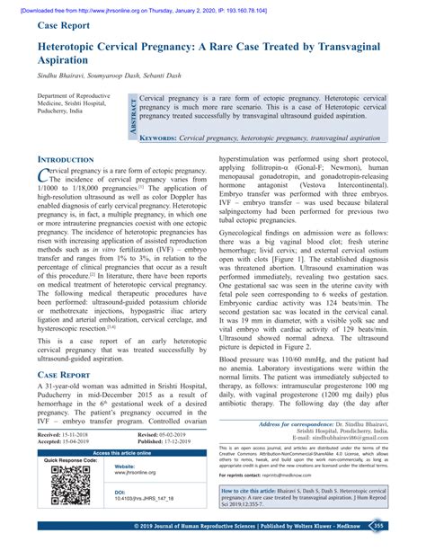 Pdf Heterotopic Cervical Pregnancy A Rare Case Treated By