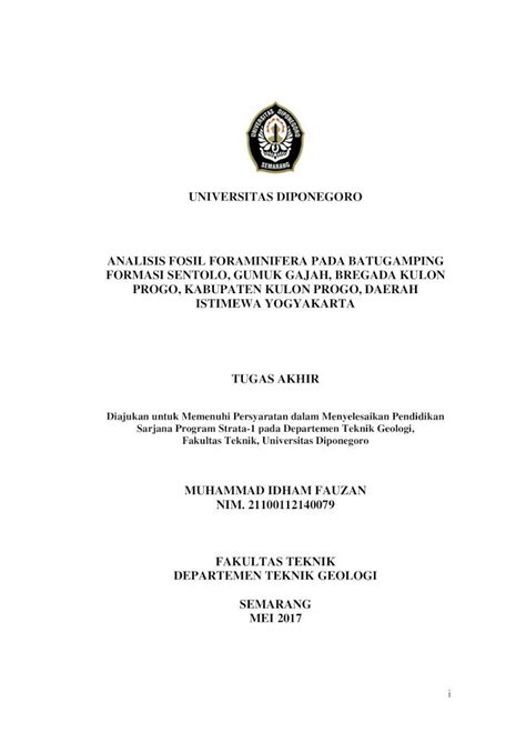 Pdf Universitas Diponegoro Analisis Fosil Foraminifera Pada