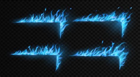 Blue Fire Frame Corners Burning And Fiery Borders Vector Art