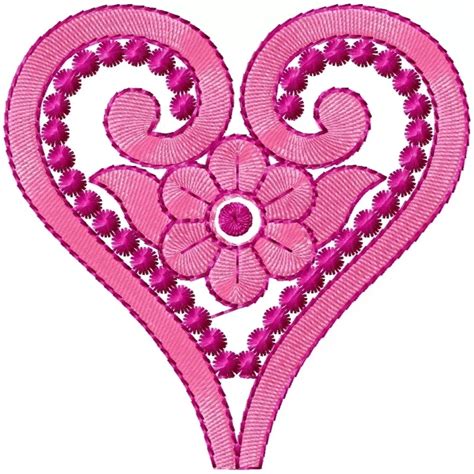 Heart Shaped Pink Floral Embroidery Design