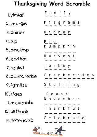 November 2012 – Word Scramble Answers – The Wood Word