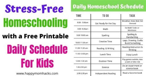 Free Printable Homeschool Schedule for Kids That's Easy to Follow