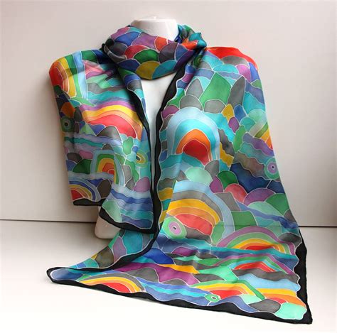 Hand Painted Silk Scarf Bright Color Batik Method Etsy Hand Painted