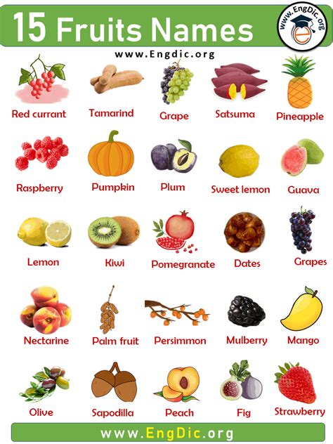 15 Fruit Names List with Pictures