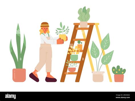 Blonde Woman Takes Care Of Plants 2d Vector Isolated Spot Illustration