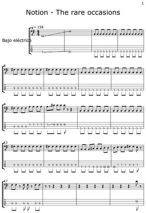 Notion The Rare Occasions Sheet Music For Electric Bass