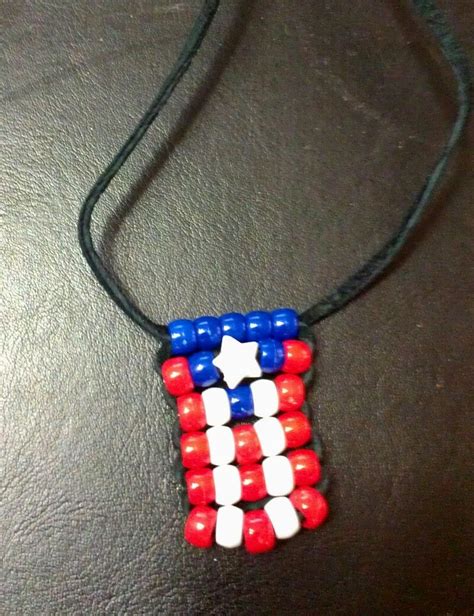 Pony Bead Puerto Rican Flag On Leather Cord Beaded Necklace Diy