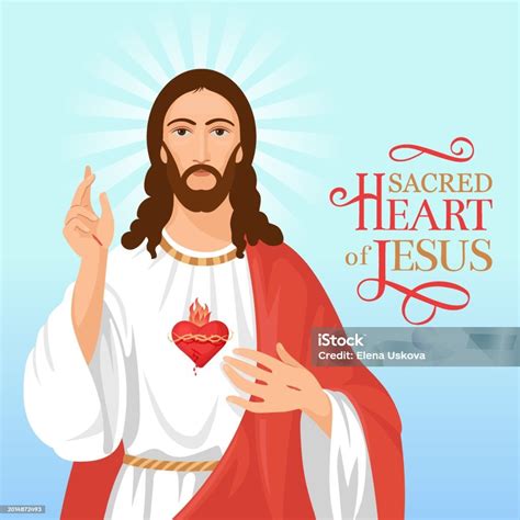 Sacred Heart Of Jesus Vector Illustrationjesus Christ Resurrection Stock Vektor Art Und Mehr