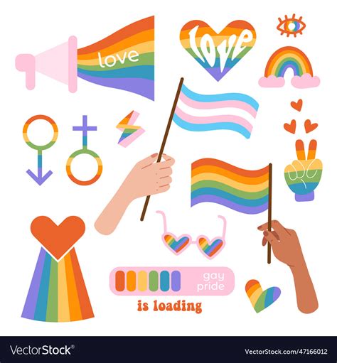 Set of lgbtq community symbols with pride flags Vector Image