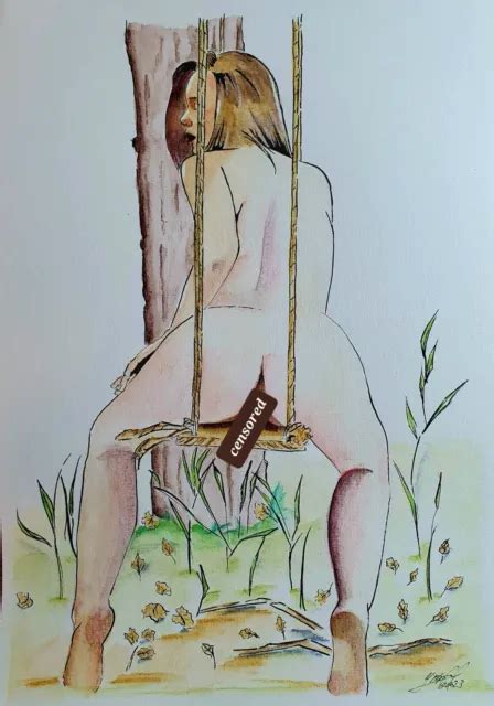 Original Akt Zeichnung A Erotik Pin Up Nude Drawing