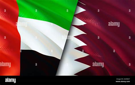 Emirates and Qatar flags. 3D Waving flag design. Qatar United Arab ...