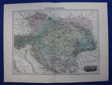 ORIGINAL ANTIQUE MAP AUSTRIA HUNGARY VIENNA AUTRICHE HONGRIE