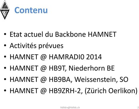 Backbone HAMNET en HB9 Anciens Et Réunions