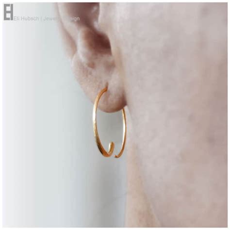 18k Solid Gold Hoop Earrings Open Hoops Earrings Boocles Etsy