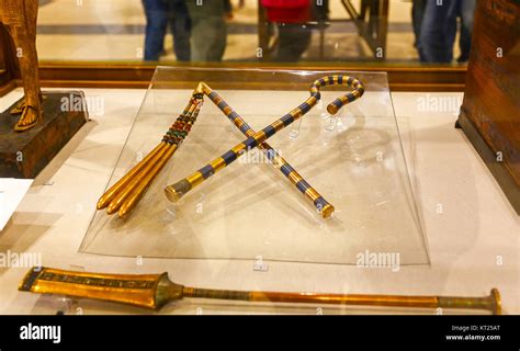 The crook (heka) and flail (nekhakha) from King Tutankhamen's tomb, Egyptian Museum of ...