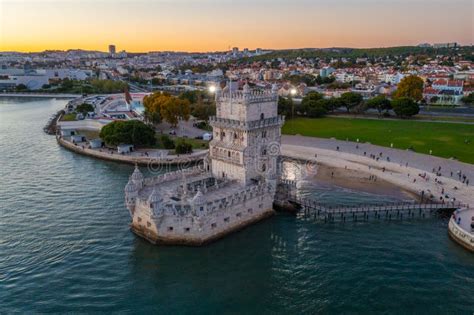 Sunset View of Torre De Belem in Lisbon, Portugal Stock Photo - Image ...