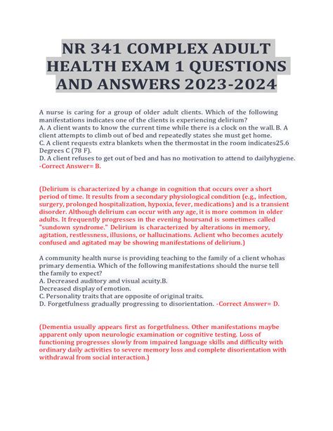 Nr Complex Adult Health Exam Questions And Answers