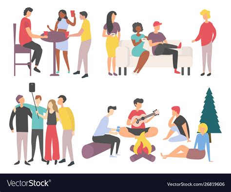 Friends Gathering Spending Time Together Vector Image