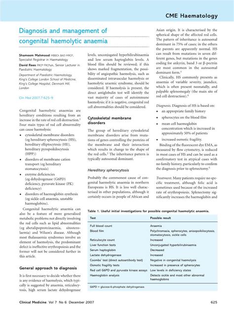 Diagnosis And Management Of Congenital Haemolytic Anaemia DocsLib