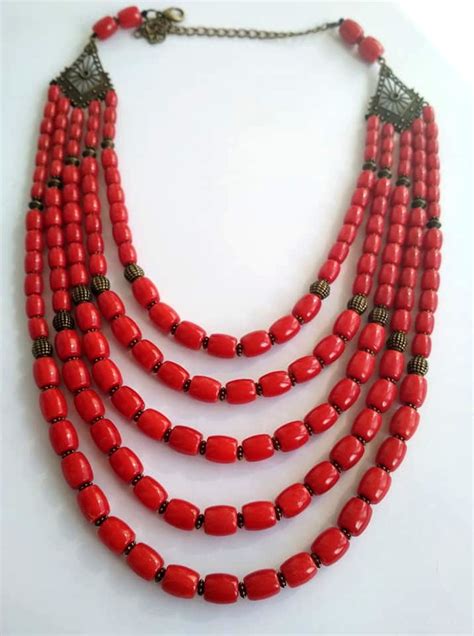 Natural Red Coral Necklace Ukrainian Traditional Jewelry Red Etsy