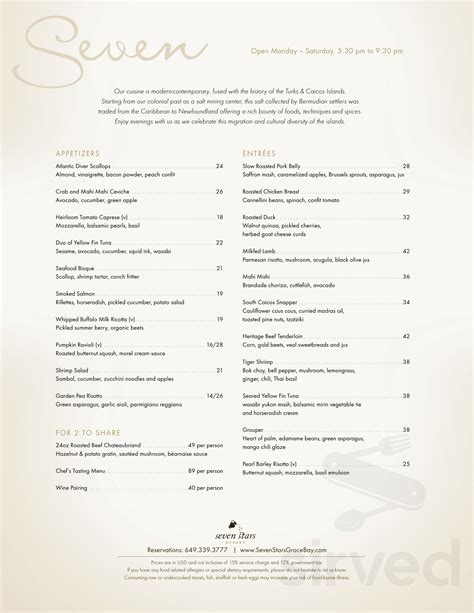 Seven Menu In Grace Bay Rd Grace Bay Tkca 1zz Turks And Caicos Islands